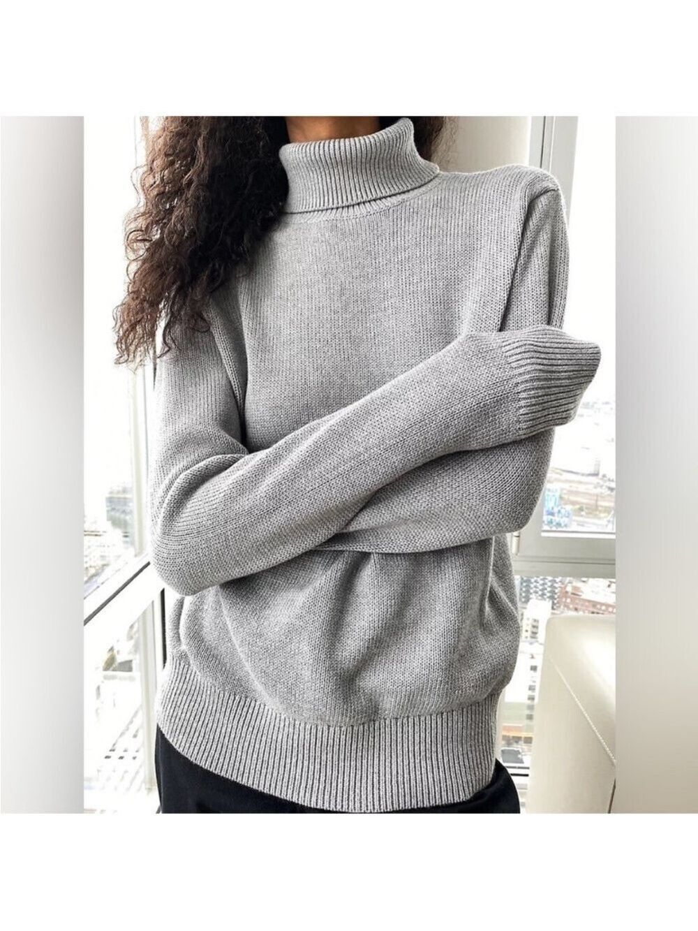 Aritzia TNA York Turtleneck Sweater Cream Cotton Blend Relaxed Fit Size Small - Picture 5 of 14
